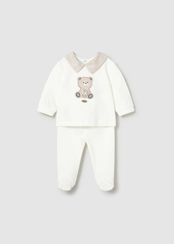 Completo ghettina e maglietta ricamata neonato - Ecru