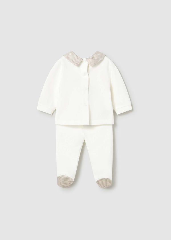 Completo ghettina e maglietta ricamata neonato - Ecru