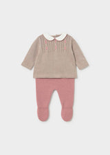 Completo ghettina e maglione neonata - Cipria