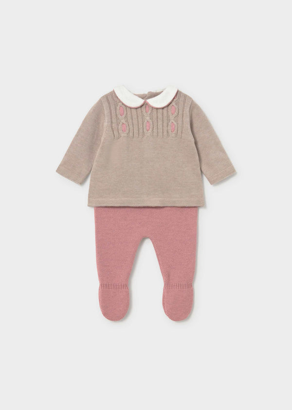 Completo ghettina e maglione neonata - Cipria