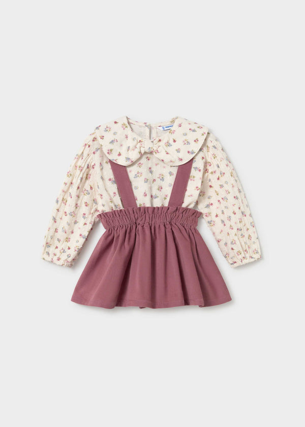Completo gonna bretelle e blusa neonata - Violetta