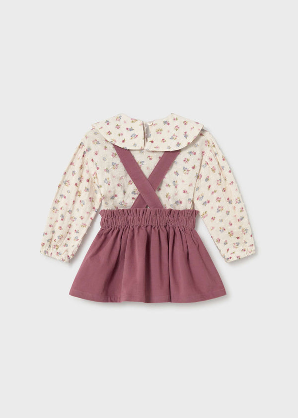 Completo gonna bretelle e blusa neonata - Violetta