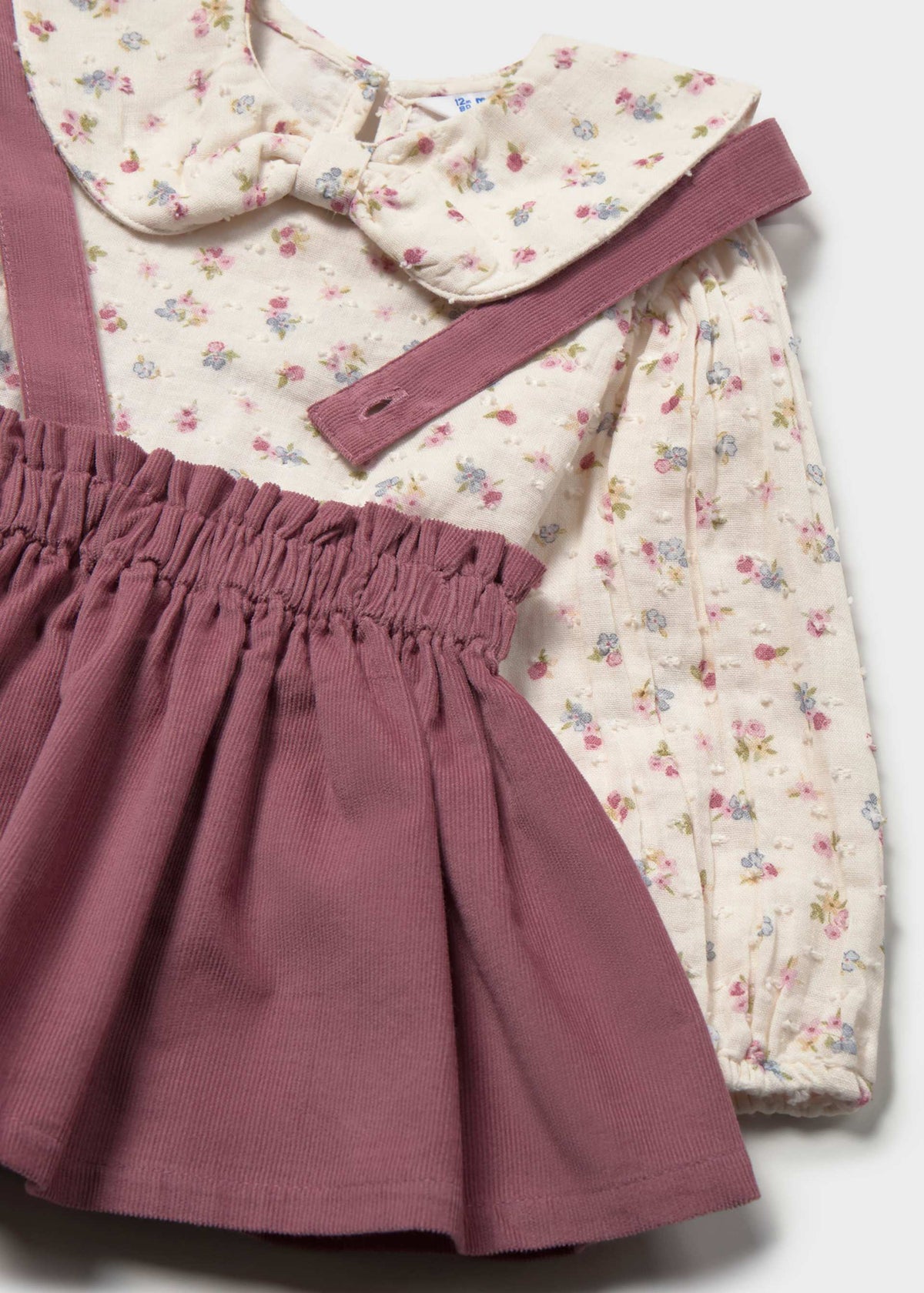 Completo gonna bretelle e blusa neonata - Violetta
