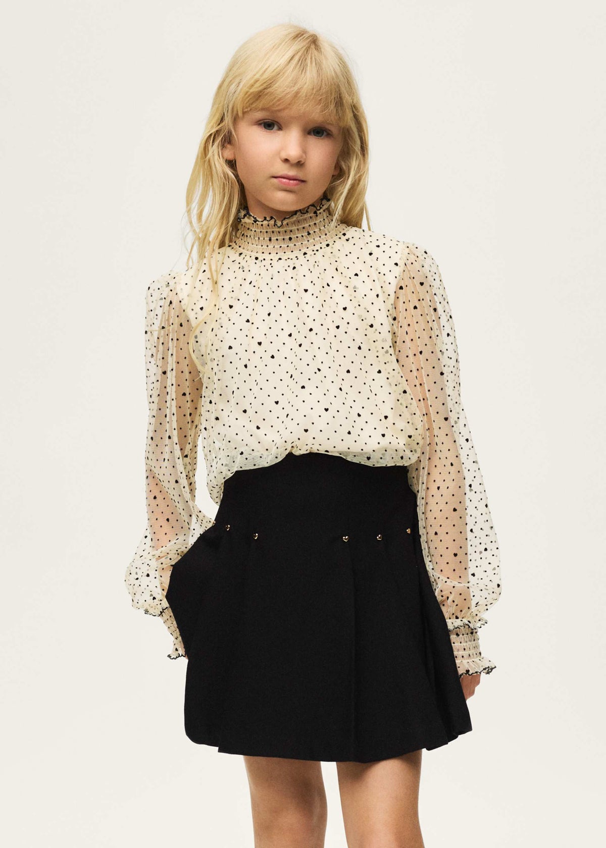 Completo gonna e camicia plumetis ragazza - Nero