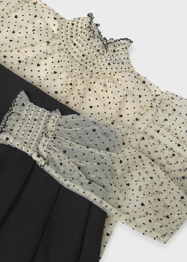 Completo gonna e camicia plumetis ragazza - Nero