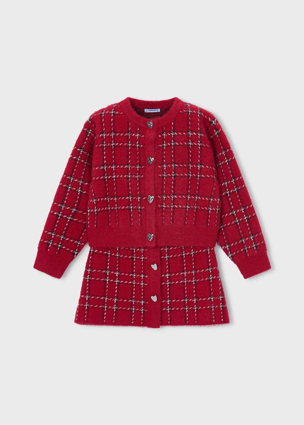 Completo gonna e cardigan in maglia bambina - Rosso