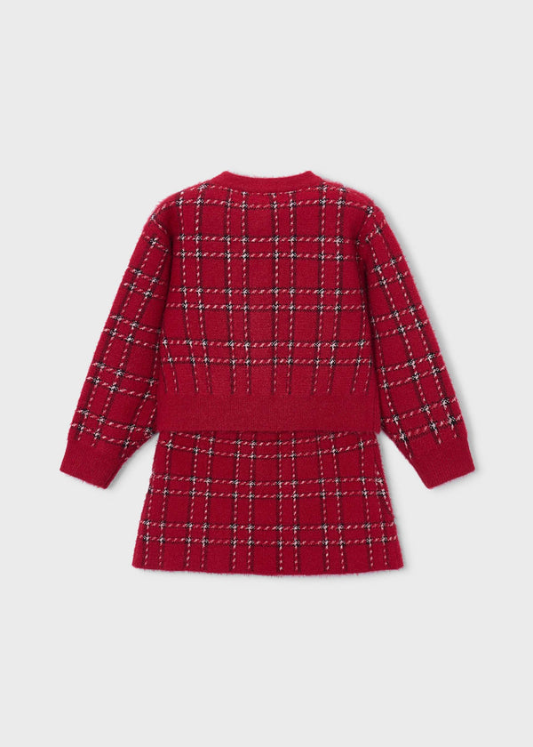 Completo gonna e cardigan in maglia bambina - Rosso