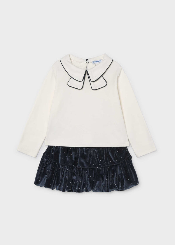 Completo gonna e maglietta in velluto bambina - Navy