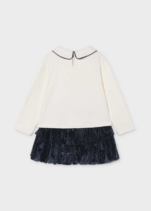 Completo gonna e maglietta in velluto bambina - Navy