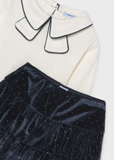 Completo gonna e maglietta in velluto bambina - Navy