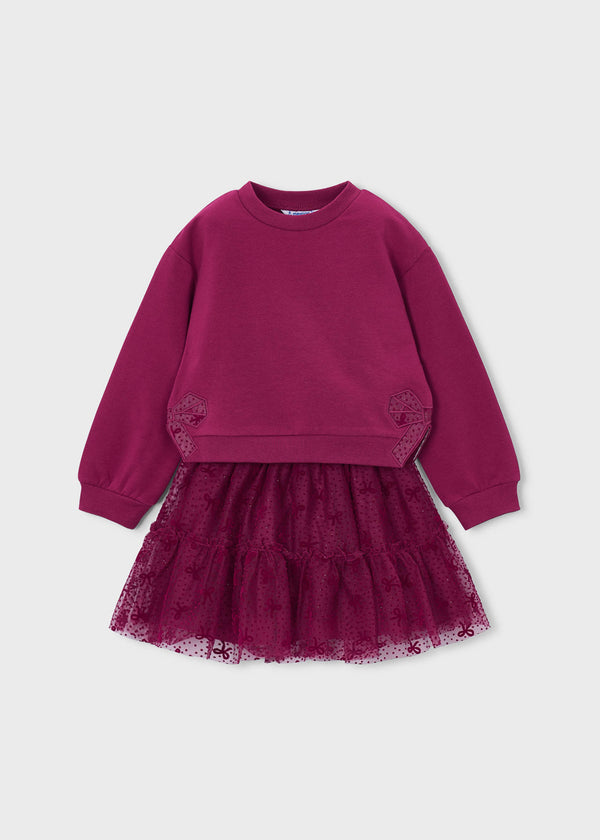Completo gonna tulle e felpa bambina - Framboise