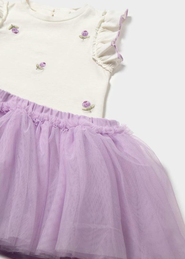 Completo gonna tulle e maglietta con volant neonata
