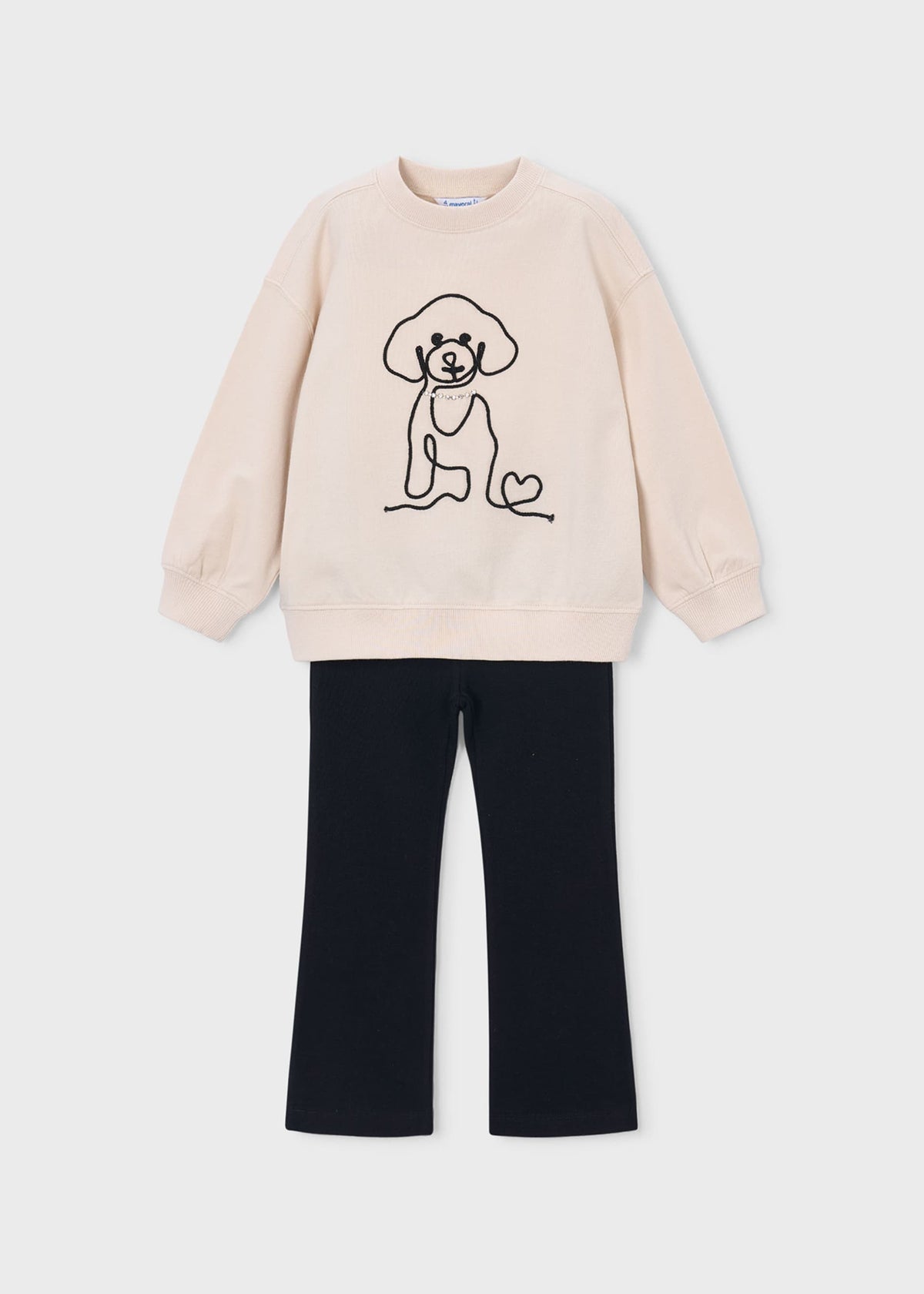 Completo leggings a zampa e felpa con cane bambina - Nero