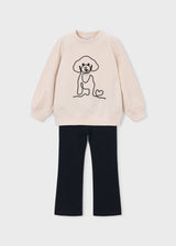 Completo leggings a zampa e felpa con cane bambina - Nero