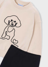 Completo leggings a zampa e felpa con cane bambina - Nero