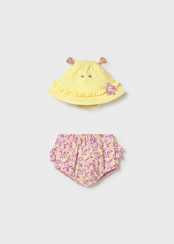 Completo mare costume e cappello neonata - Rosa