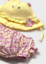 Completo mare costume e cappello neonata - Rosa