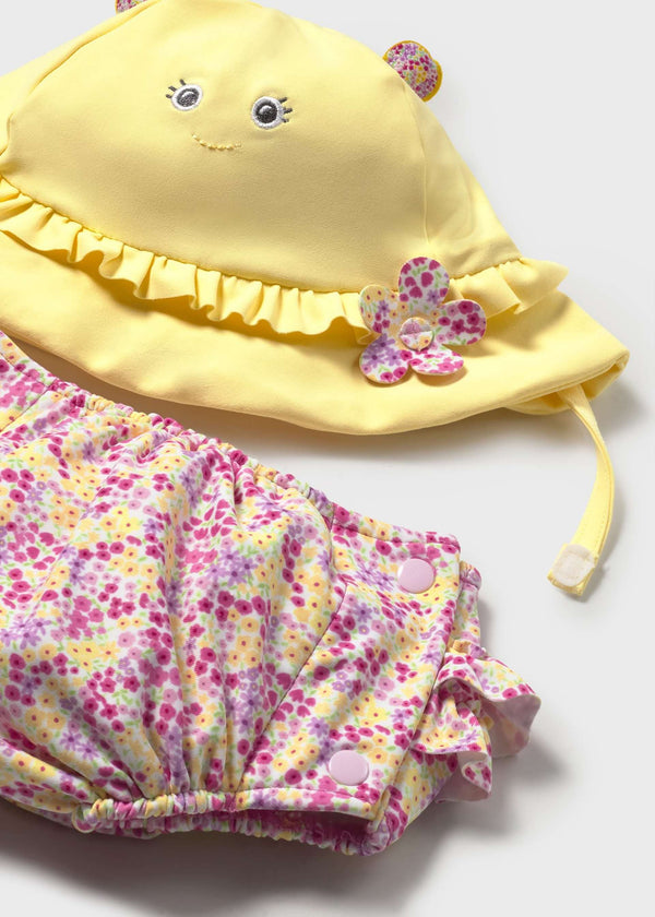 Completo mare costume e cappello neonata - Rosa