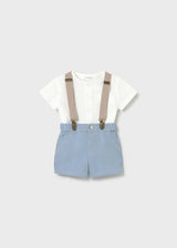Completo pantaloncino bretelle e camicia neonato - Polvere