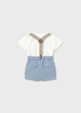 Completo pantaloncino bretelle e camicia neonato - Polvere