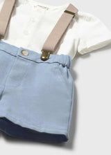 Completo pantaloncino bretelle e camicia neonato - Polvere