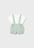 Completo pantaloncino con bretelle e camicia neonato - Acqua