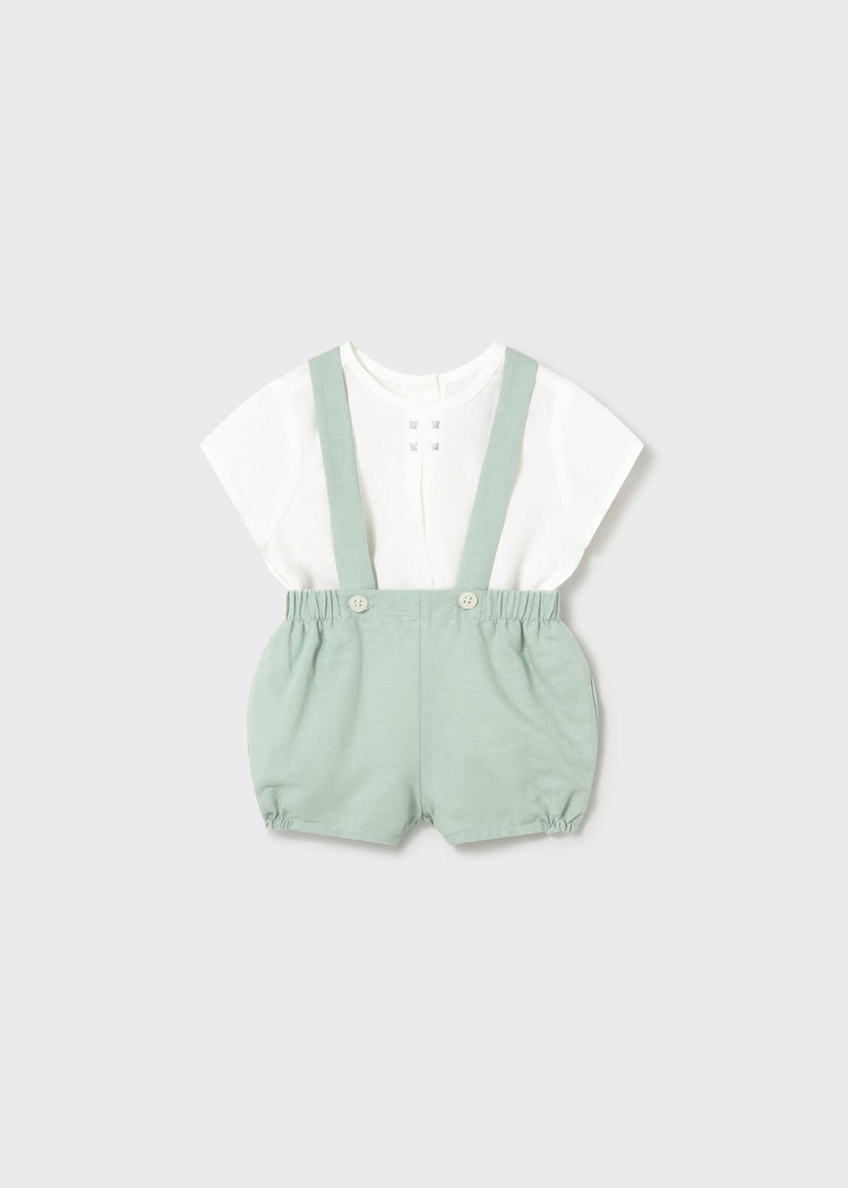 Completo pantaloncino con bretelle e camicia neonato - Acqua