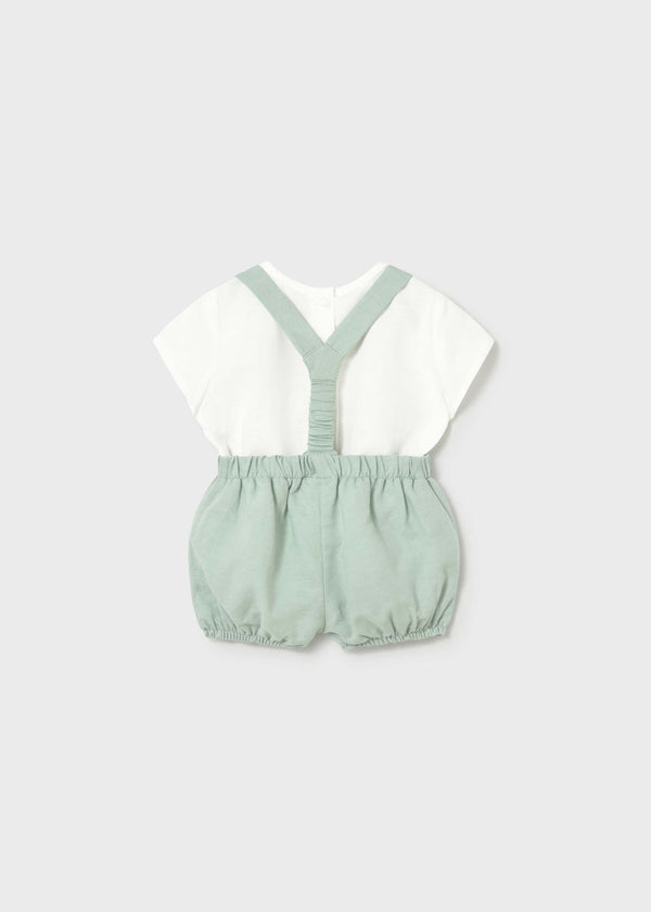 Completo pantaloncino con bretelle e camicia neonato - Acqua