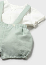 Completo pantaloncino con bretelle e camicia neonato - Acqua