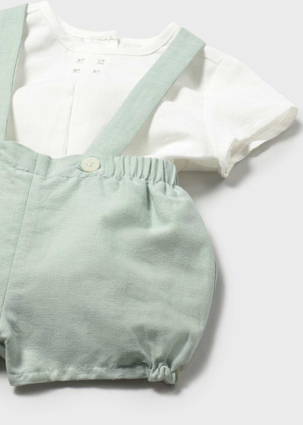 Completo pantaloncino con bretelle e camicia neonato - Acqua