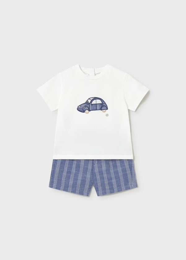 Completo pantaloncino e maglietta in lino neonato