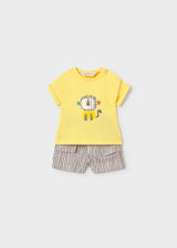 Completo pantaloncino e maglietta neonato - Senape