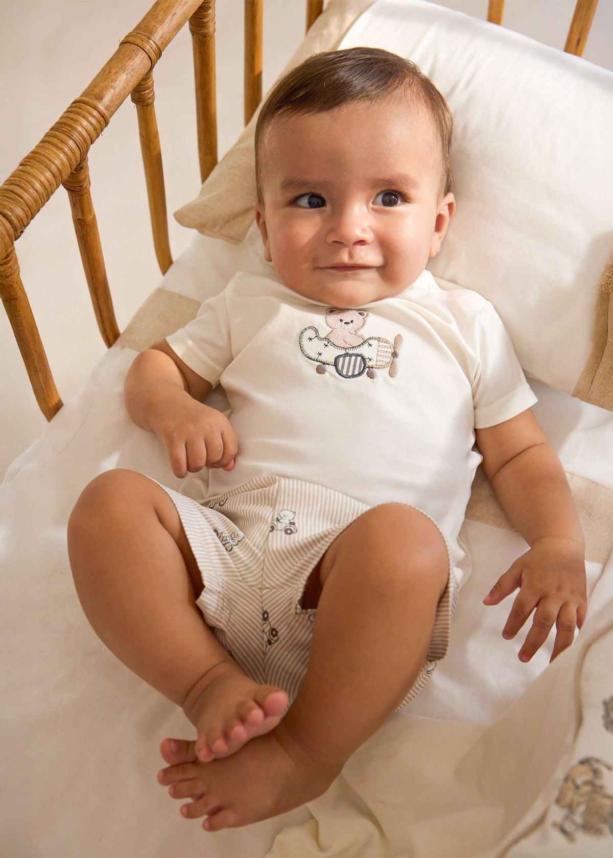 Completo pantaloncino e maglietta orsetto neonato - Tortora