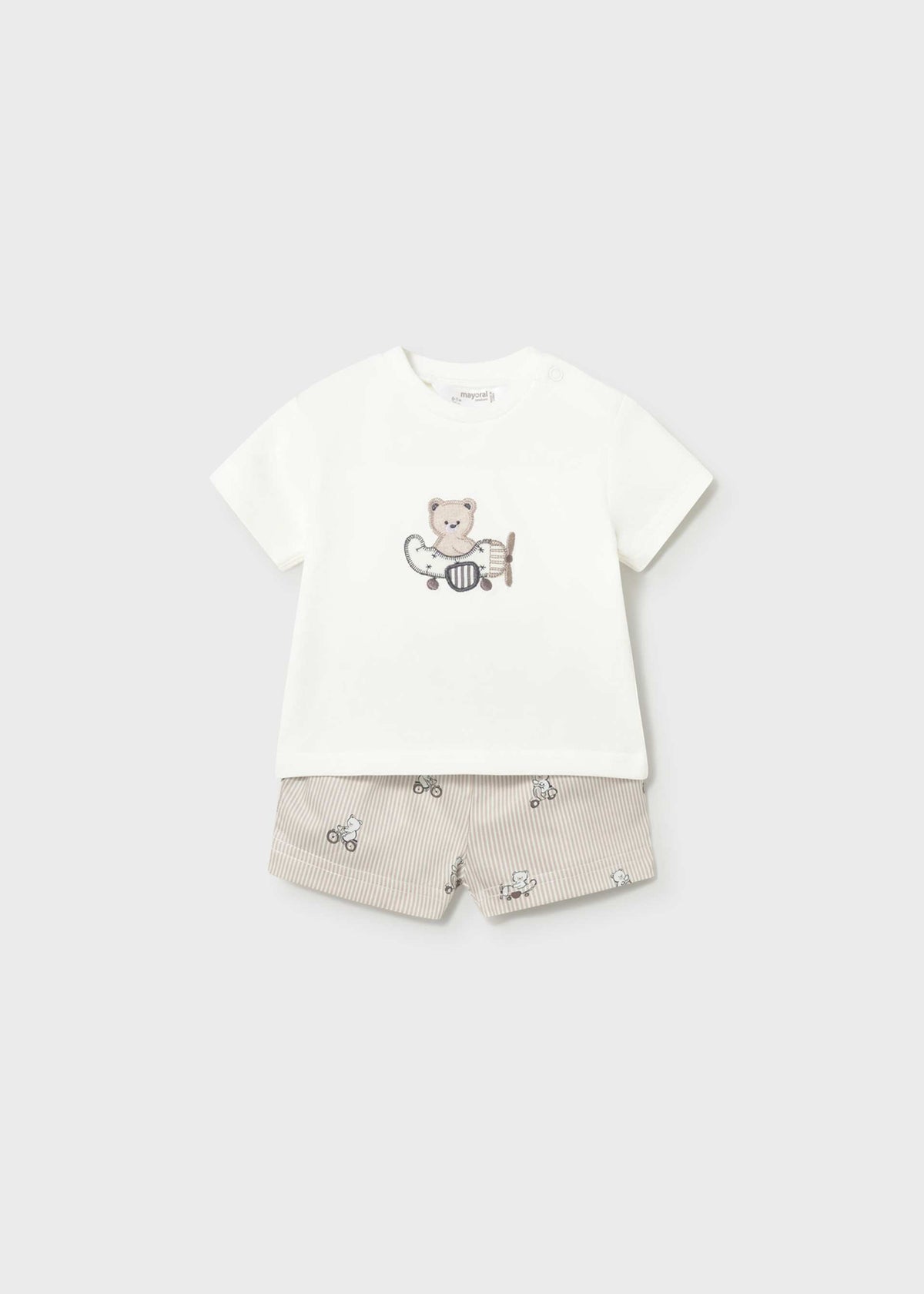 Completo pantaloncino e maglietta orsetto neonato - Tortora