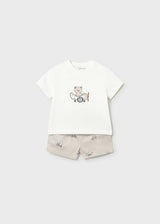 Completo pantaloncino e maglietta orsetto neonato - Tortora