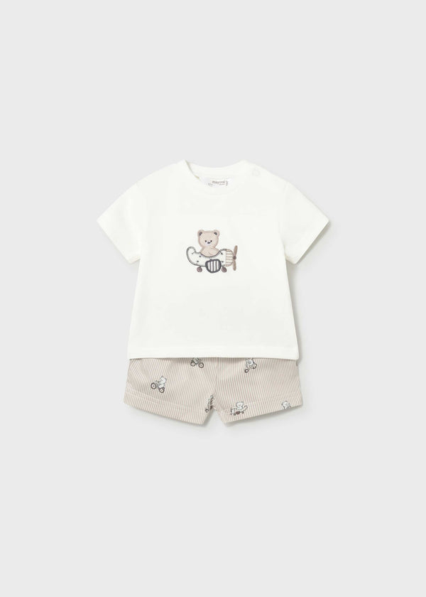 Completo pantaloncino e maglietta orsetto neonato - Tortora