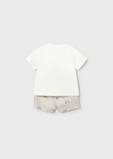 Completo pantaloncino e maglietta orsetto neonato - Tortora