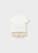 Completo pantaloncino stampato e maglietta neonato - Tortora