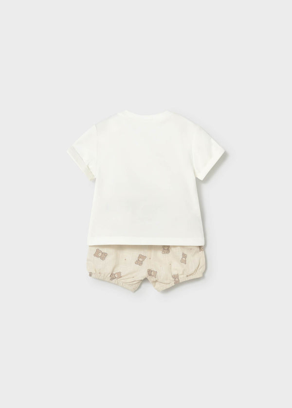 Completo pantaloncino stampato e maglietta neonato - Tortora
