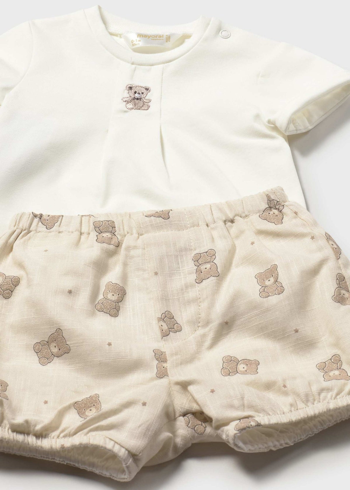 Completo pantaloncino stampato e maglietta neonato - Tortora