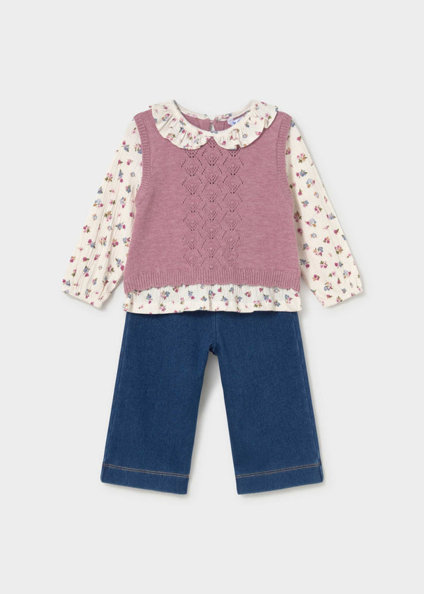 Completo pantalone e blusa con gilet bimba - Mezcla