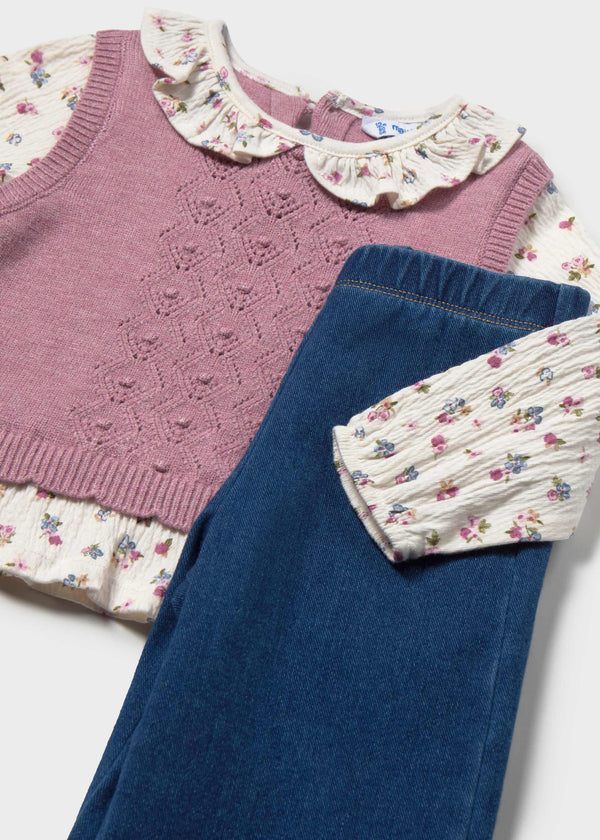 Completo pantalone e blusa con gilet bimba - Mezcla