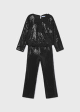 Completo pantalone e blusa lustrini bambina - Nero