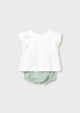 Completo pantalone e maglietta con fiore neonata - Acqua