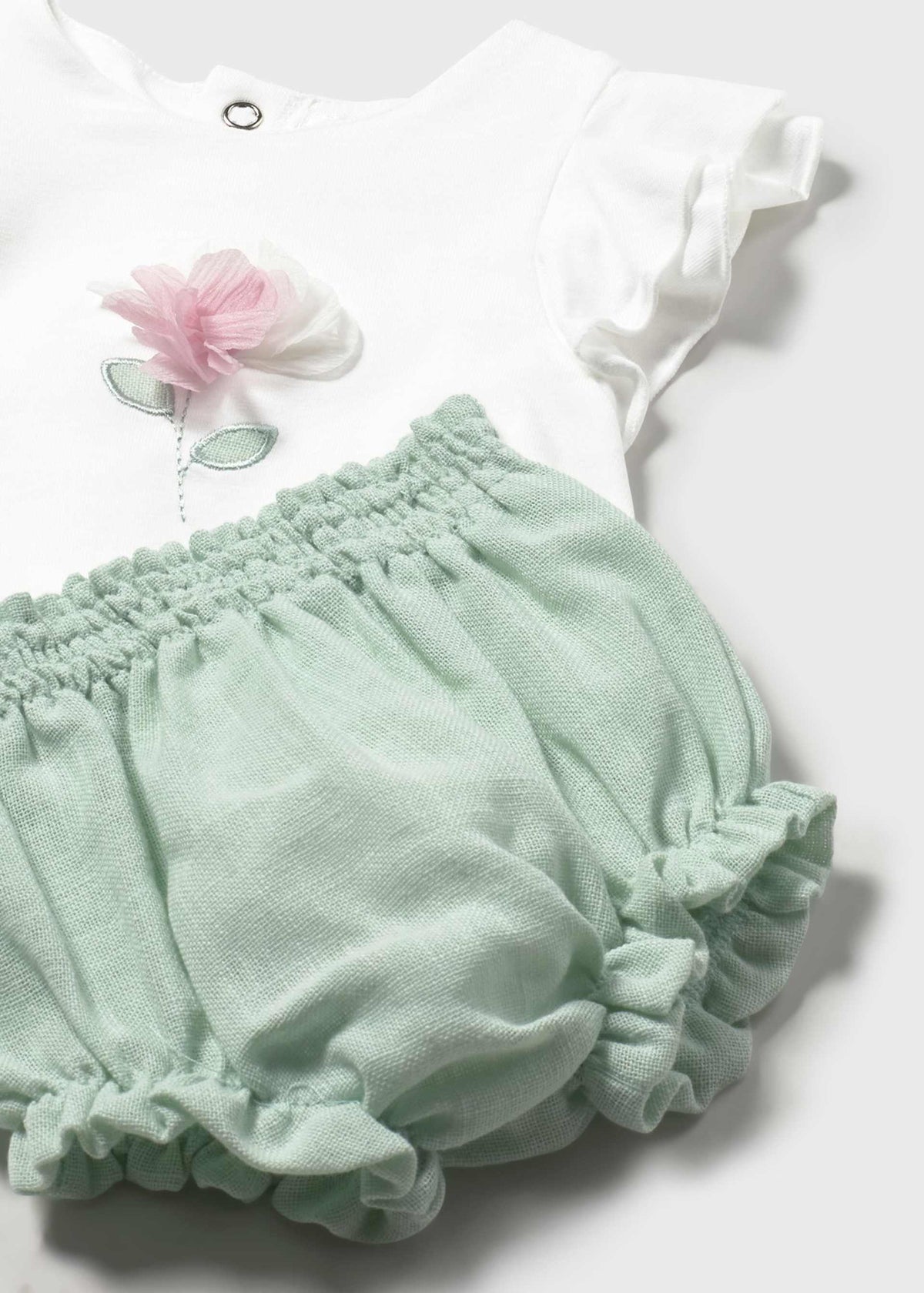 Completo pantalone e maglietta con fiore neonata - Acqua