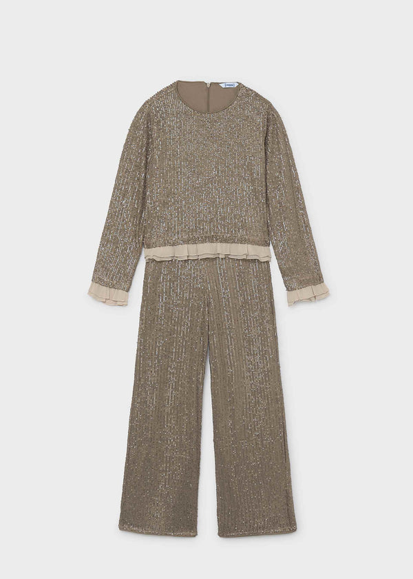 Completo pantalone e maglietta lustrini ragazza - Bronzo