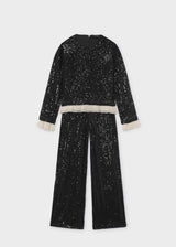 Completo pantalone e maglietta lustrini ragazza - Nero