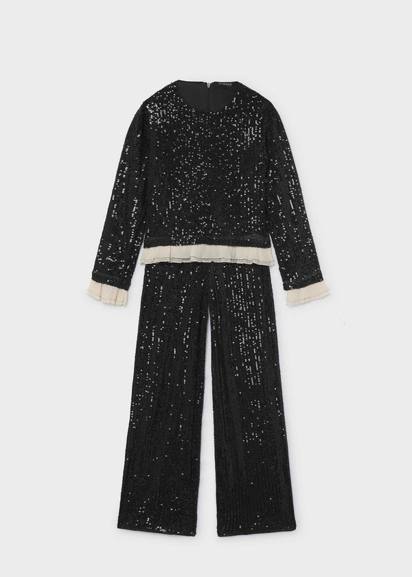 Completo pantalone e maglietta lustrini ragazza - Nero