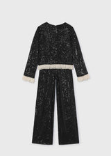Completo pantalone e maglietta lustrini ragazza - Nero