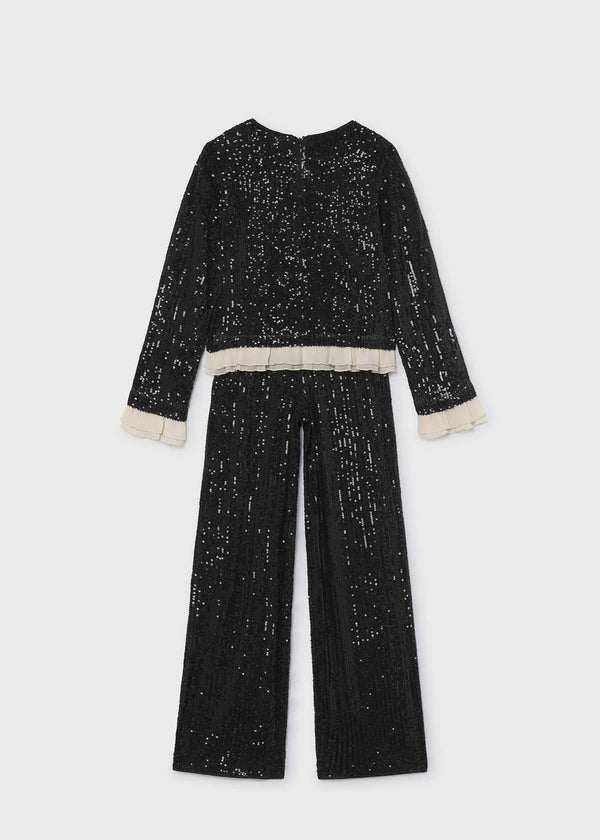 Completo pantalone e maglietta lustrini ragazza - Nero